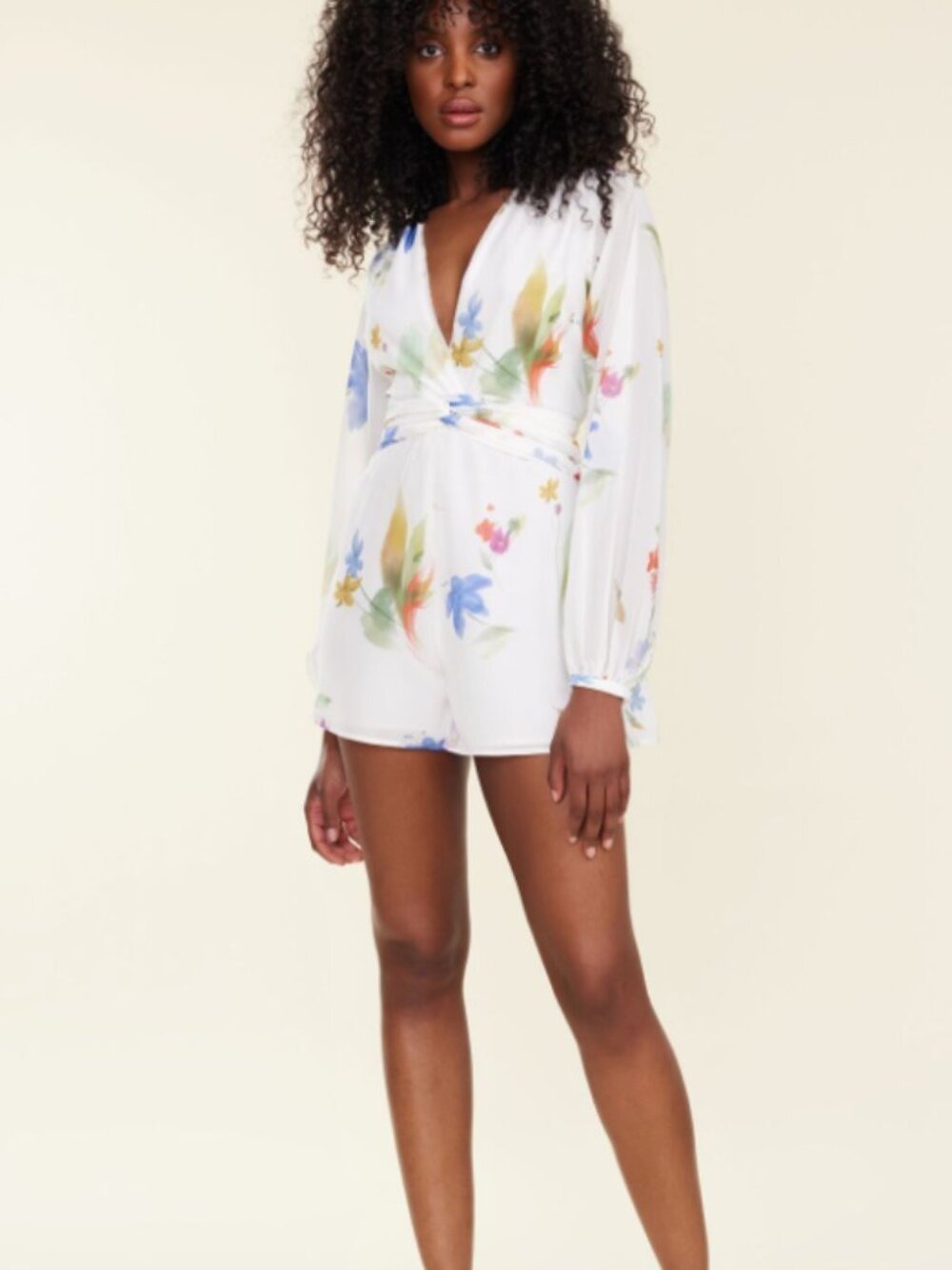 *Dynamite White Watercolour Floral Romper Long Sleeve NWT Small 0530